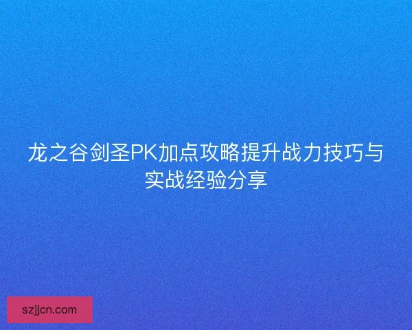 龙之谷剑圣PK加点攻略提升战力技巧与实战经验分享