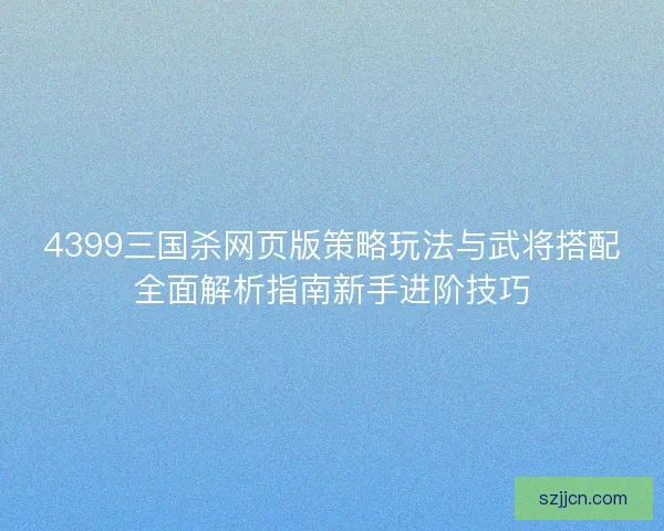 4399三国杀网页版策略玩法与武将搭配全面解析指南新手进阶技巧